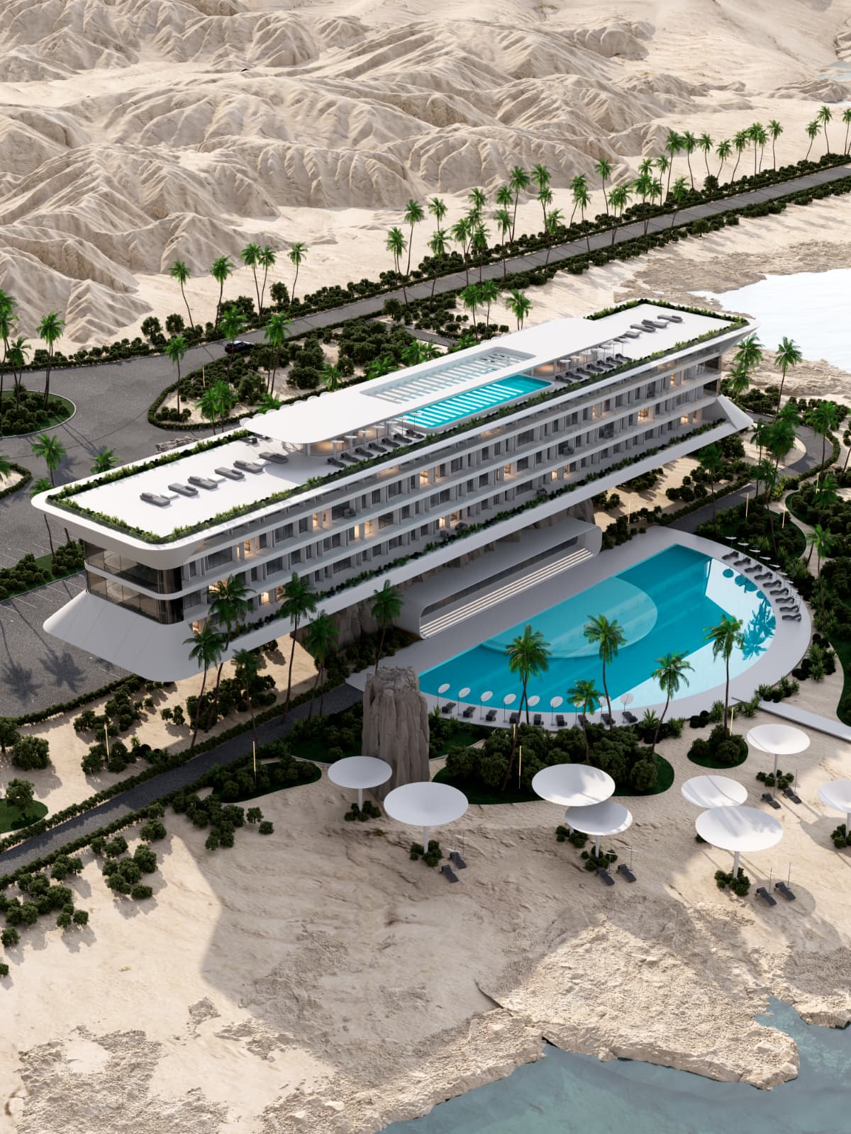 Lumina Longevity Resort aerial view at the Dead Sea