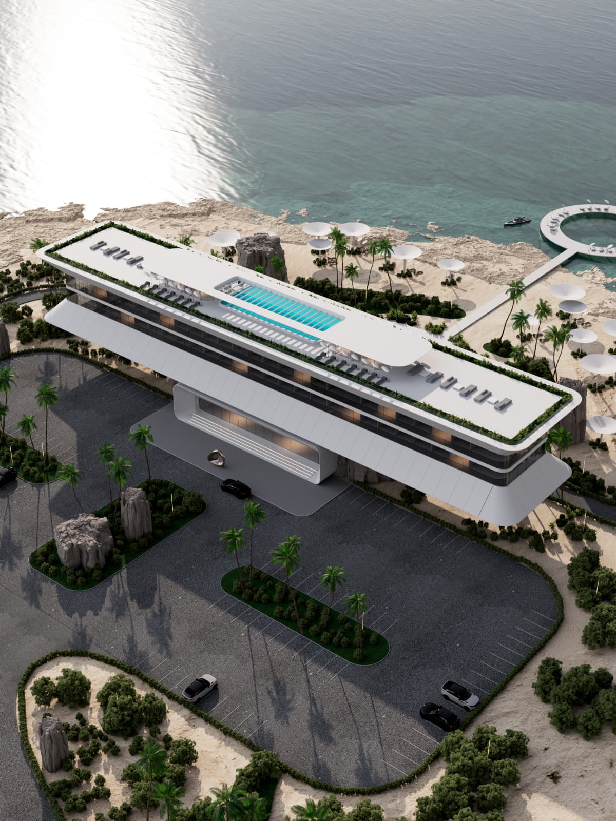 Lumina Resort from the Dead Sea shoreline